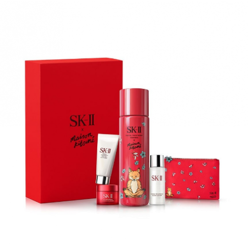 SK-II x Maison Kitsuné 联名神仙水限定套装 (神仙水230ml+洗面奶20g+清莹露30ml+大红瓶15g) 红